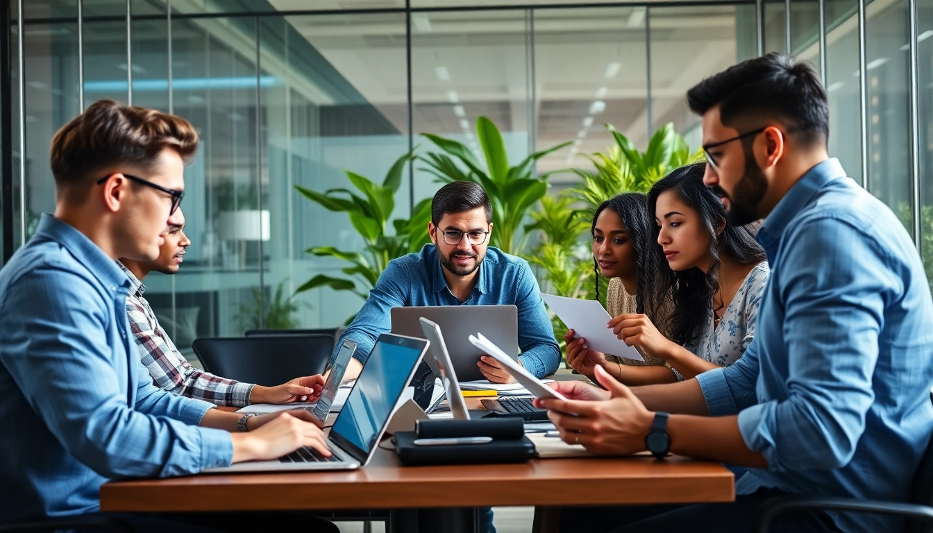 Team working on remote software development jobs in a vibrant, collaborative office.