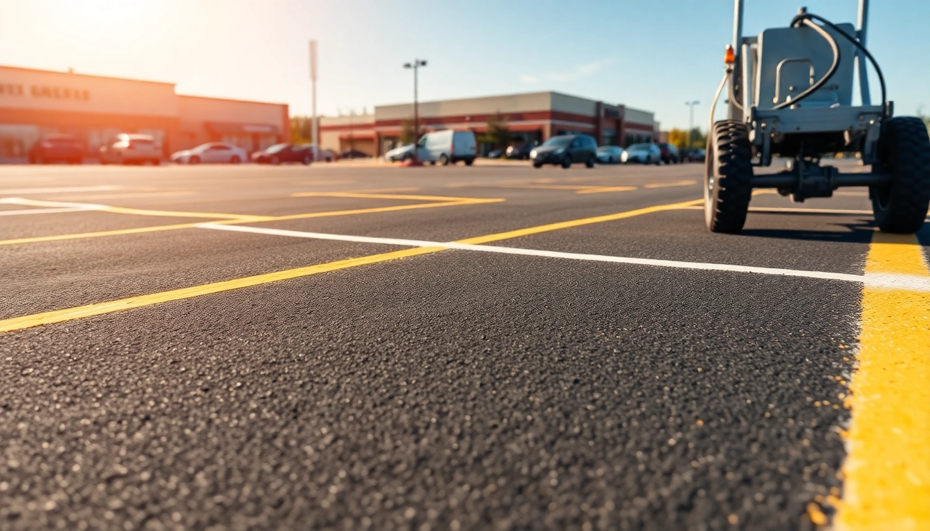 Enhance visibility with effective parking lot striping Lakeland Drive Jackson MS, showcasing well-defined lines.