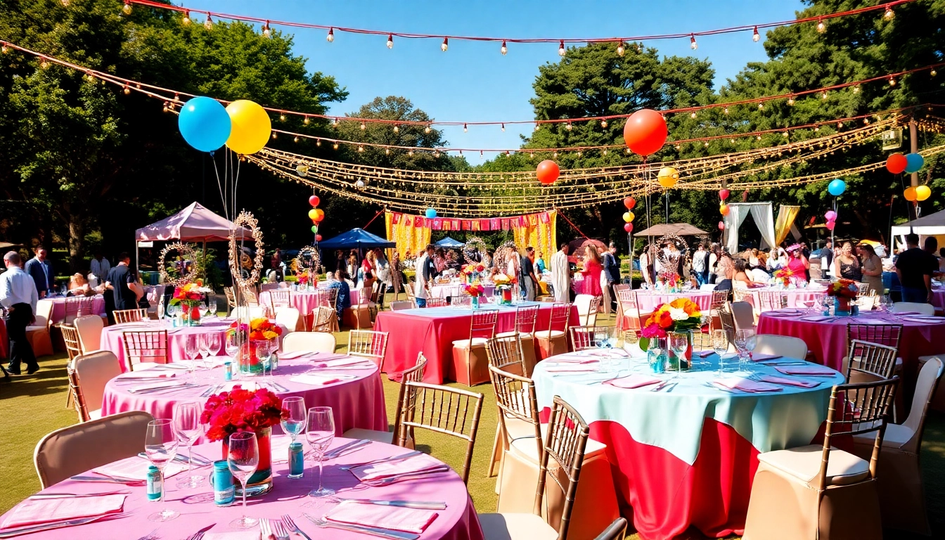 Stunning Event Rentals setup featuring colorful decorations and vibrant tables.