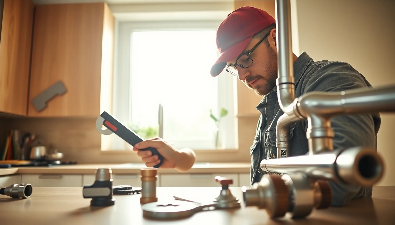 Plumber North Shore fixing pipes in a modern kitchen, showcasing tools and expertise.