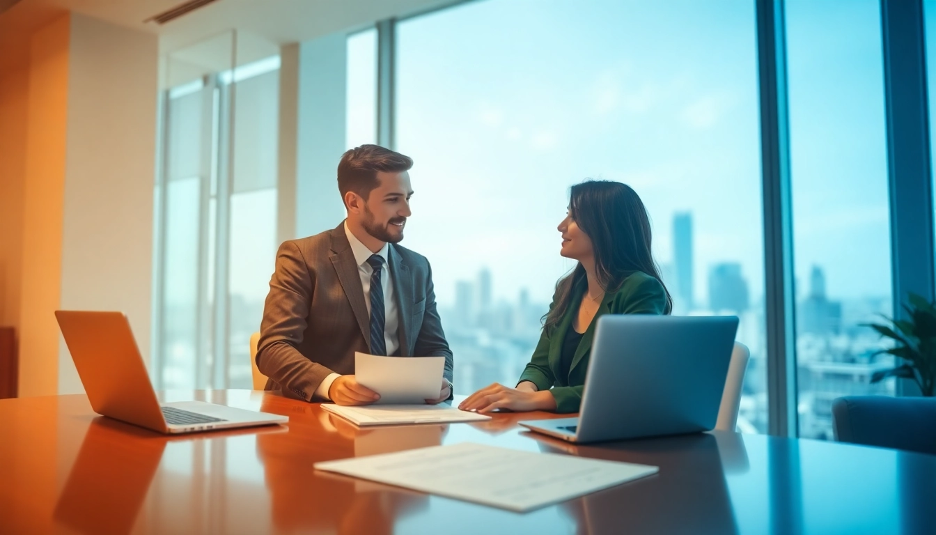 Discuss financing options with a financial advisor in a modern office.