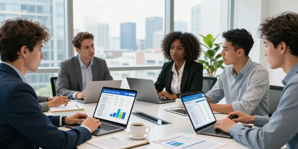 Team evaluating the best business mobile providers UK in a modern office setting.