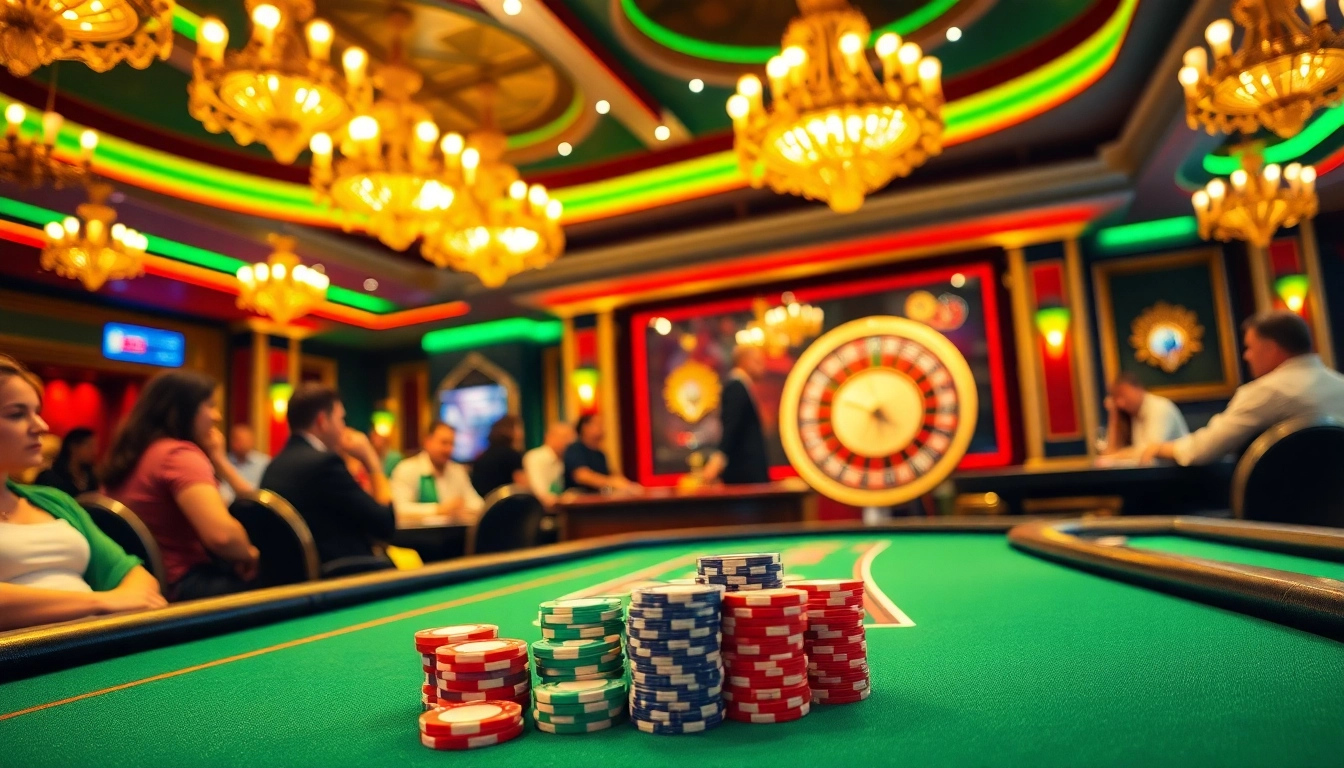 Jouez à des jeux passionnants au meilleur casino en ligne, avec une table de poker vibrante et une roue de roulette.