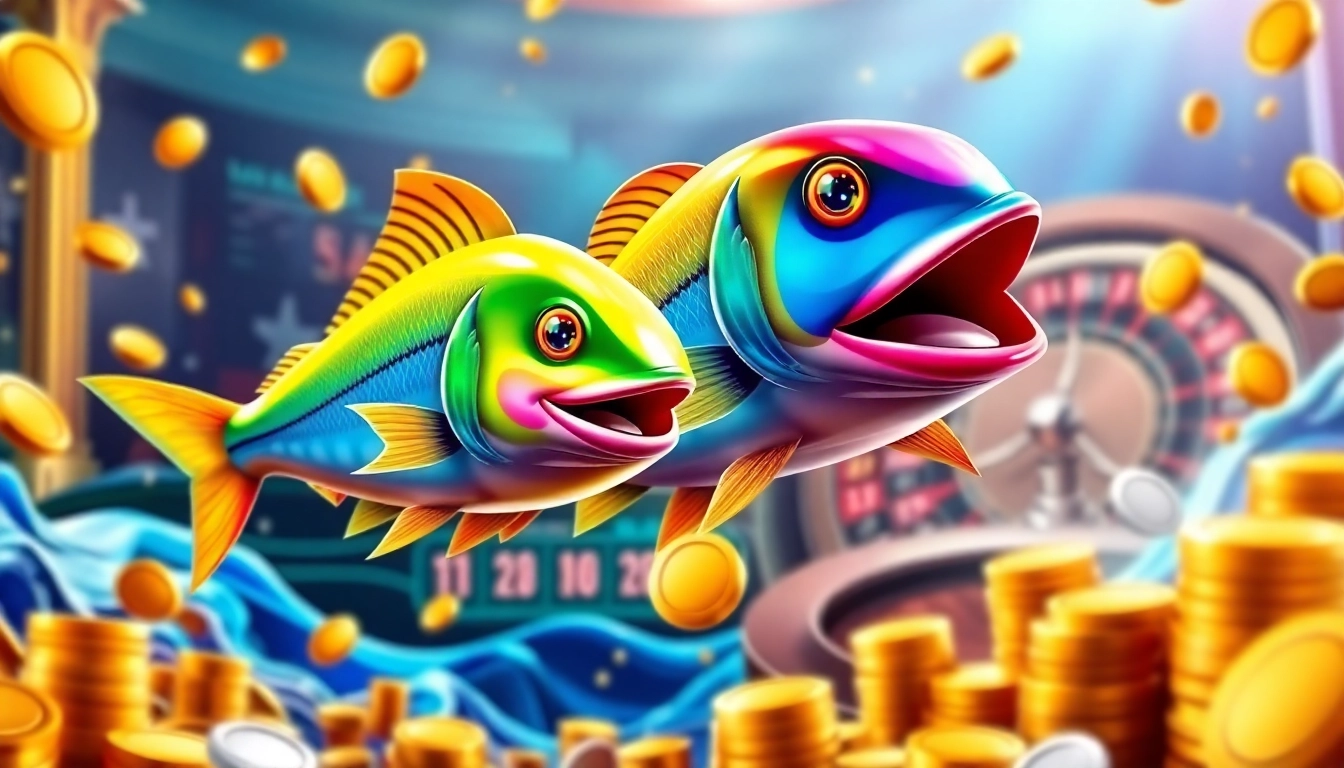 Engaging in bắn cá đổi thưởng with vibrant underwater visuals and luxury casino elements.