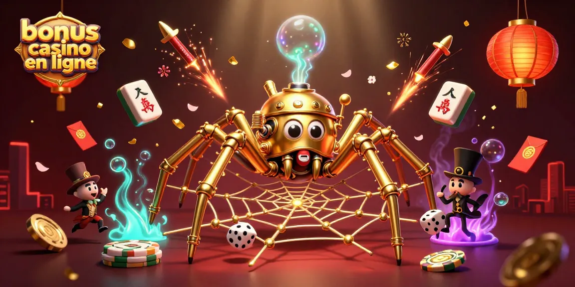 Bonus casino en ligne avec une araignée steampunk et des éléments de jeux fascinants.