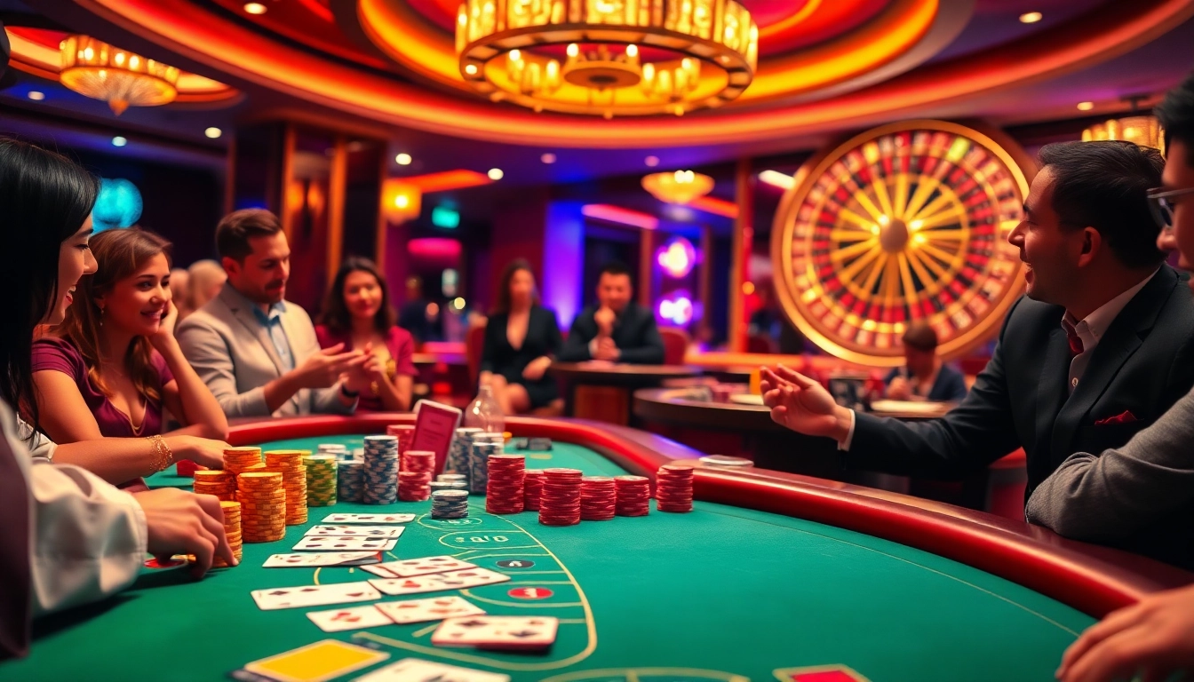 Players enjoying an exciting blackjack game at Haywin casino, showcasing vibrant chips and cards.