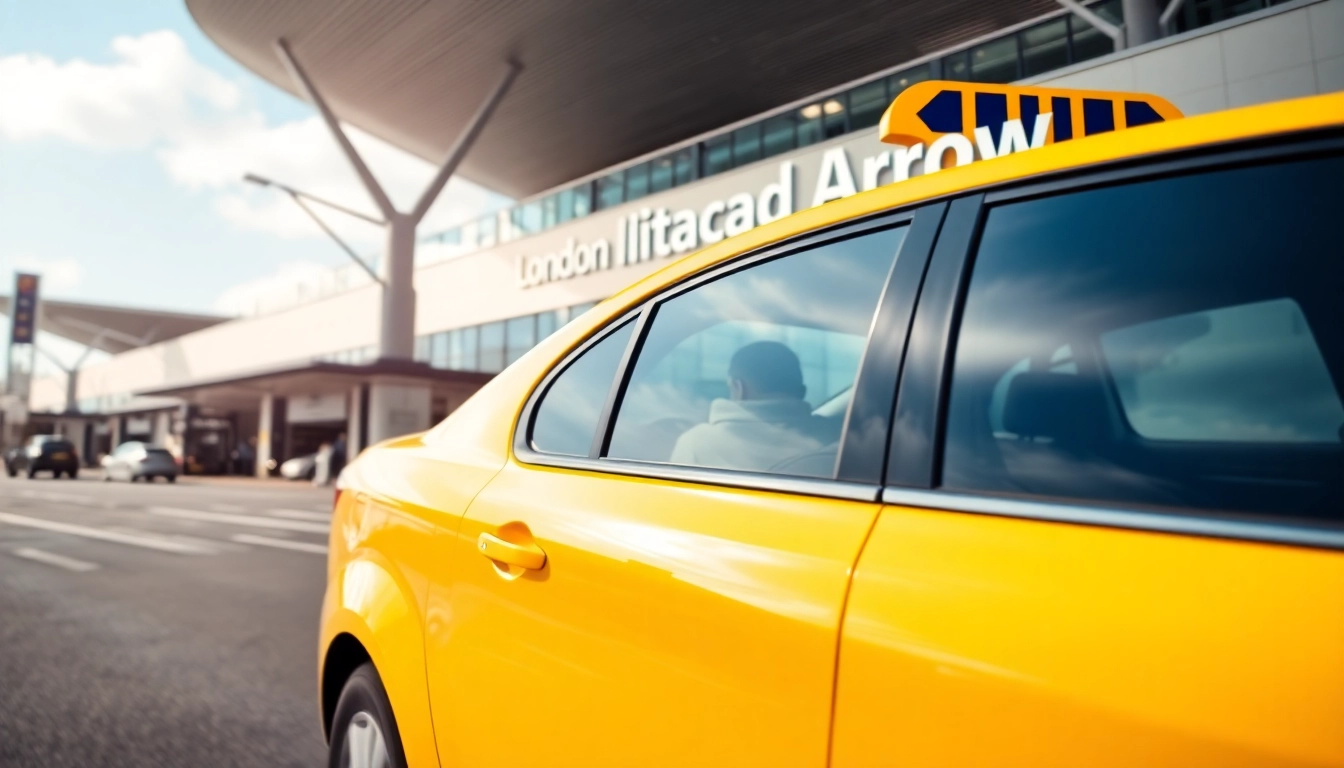 Taking a taxi from Nottingham to Heathrow Airport, showcasing a busy airport backdrop.