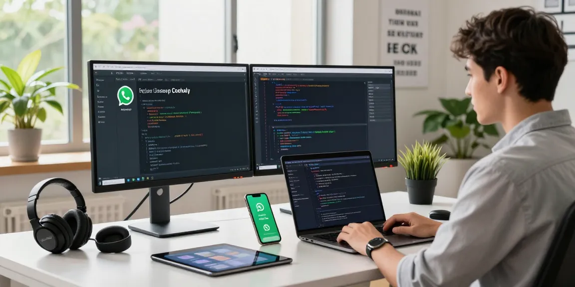 Experience seamless WhatsApp下載 in a dynamic digital workspace showcasing coding and communication tools.