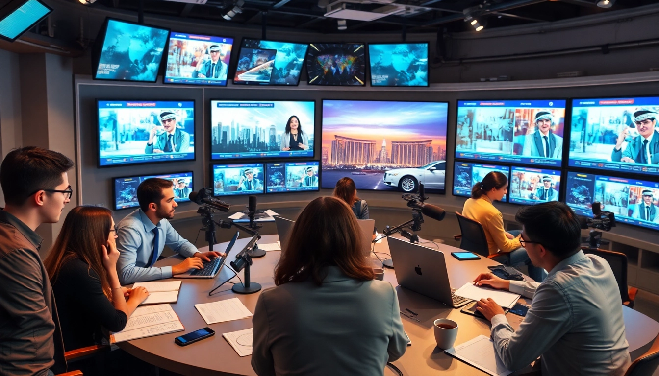 Dynamic newsroom scene illustrating journalists reporting UAE news for pulsetimes.ae.
