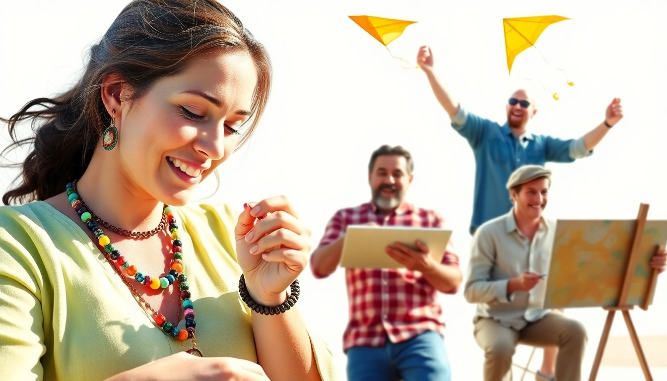 Individuals enjoying diverse niche hobbies like jewelry-making and painting.