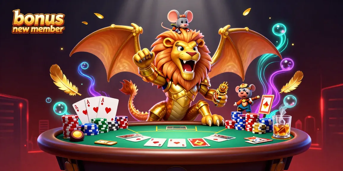 Engage in thrilling bets with 'bonus new member' at our dynamic casino scene featuring poker elements.