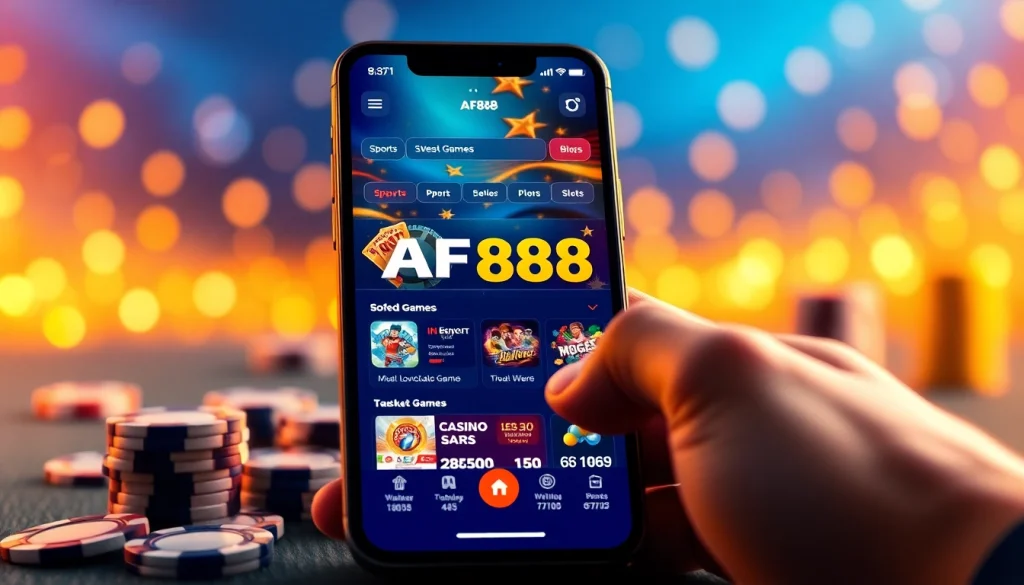 Explore the AF88.com online betting platform with vibrant design, showcasing mobile app gaming options.