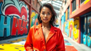 Shop latest fashion at https://www.northernfashions.com, featuring vibrant clothing in a chic urban backdrop.