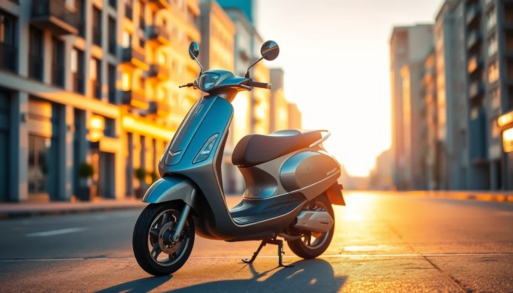 Fahrender motorroller 50ccm mit modernem Design auf städtischer Straße