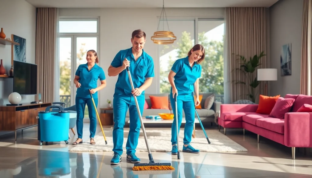 Cleaning Service professionals skillfully organizing spaces in a bright, modern home environment.