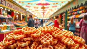 Proef van de heerlijke wafel katoen vers bereid en kleurrijk gepresenteerd.