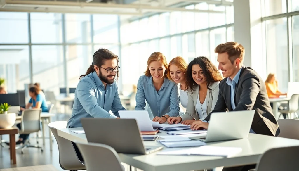 Explore new hire jobs with a professional team collaborating in a bright office environment.