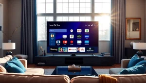Showcase of Iron TV Pro in a stylish modern living room setup.