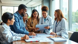 Collaborative healthcare professionals sharing insights on Health in a modern office setting.