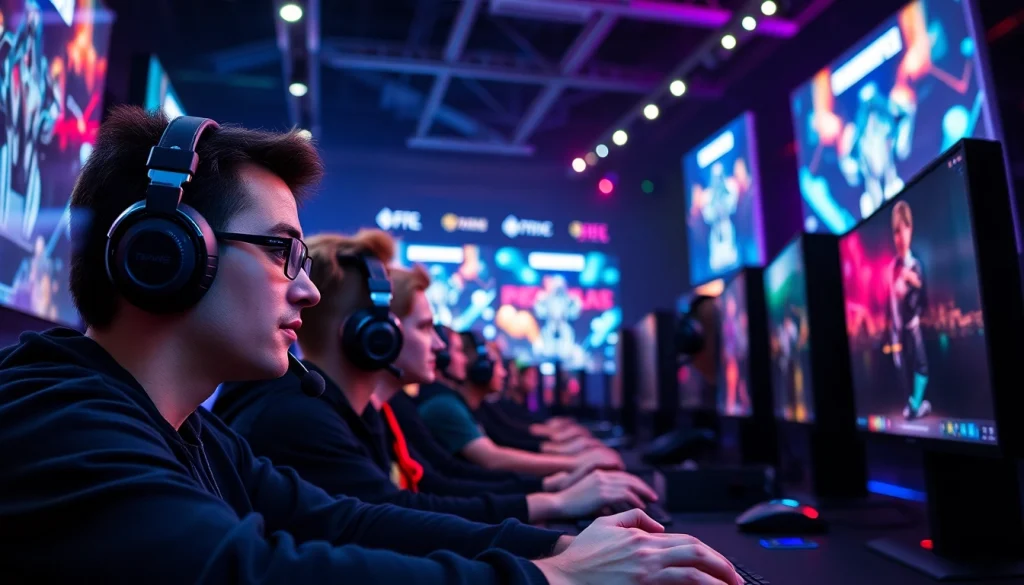 Competing esports players showcasing their skills on https://gamelevate.com during an online tournament.