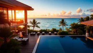 Villa property management showcasing a luxurious tropical villa with breathtaking ocean views and elegant outdoor space.