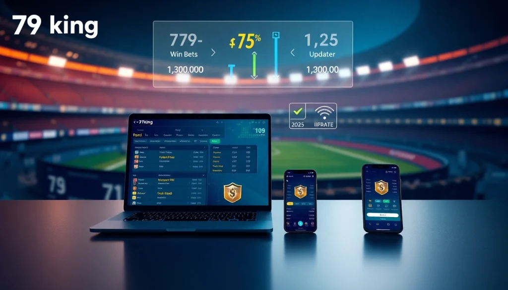 Painel de apostas ao vivo da 79king em laptop e celular com elementos de segurança