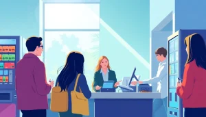 신용카드 현금화 과정 중 고객과 직원의 상호작용을 담은 그림.