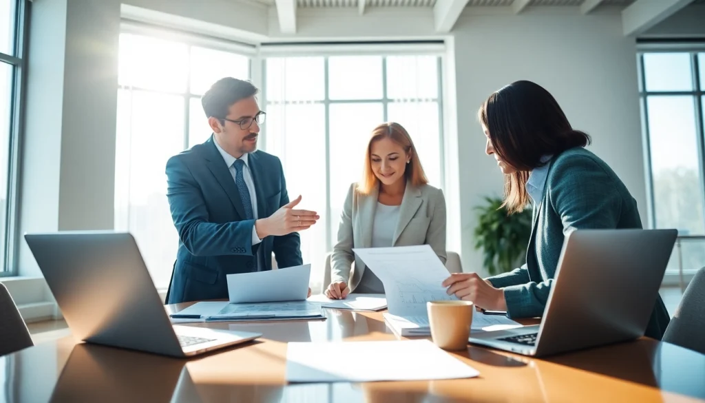 Engaging financial advisor San Antonio guiding clients through financial plans in a modern office.