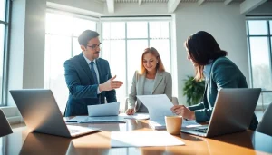 Engaging financial advisor San Antonio guiding clients through financial plans in a modern office.