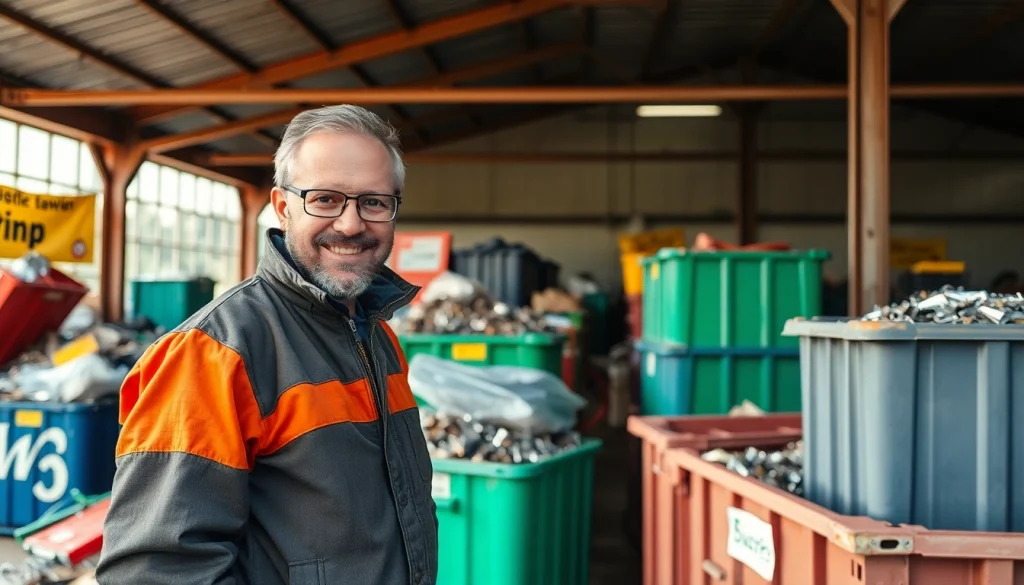 Schrotthändler Bottrop sortiert Materialien auf dem Schrottplatz für umweltfreundliches Recycling.