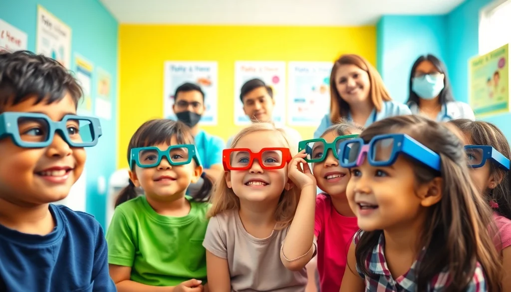 Children actively participating in Our Children's Vision programs for eye health.