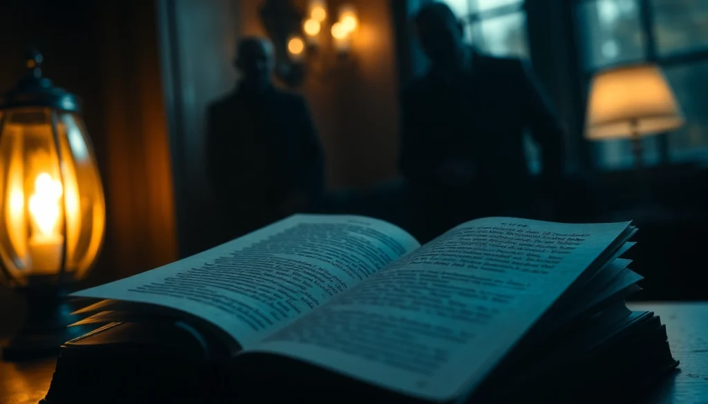 Uncover gripping moments from a thriller book, emphasizing suspense amidst shadows.