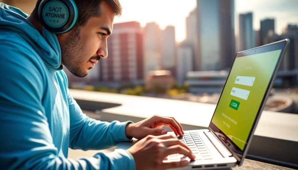 Masukkan sayaptogel login dengan waktu aktif dan fokus pada atlet yang menggunakan laptop.