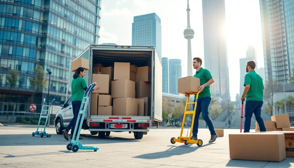 Toronto moving company efficiently relocating items in a vibrant city landscape.