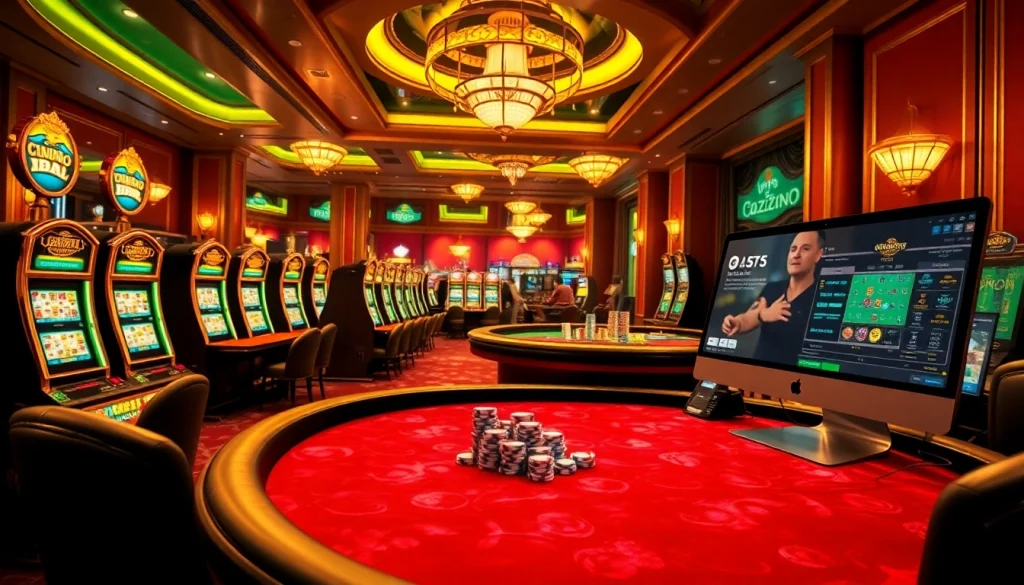 Experience thrilling gambling at https://whycazino.com with a vibrant casino scene featuring slot machines and elegant tables.