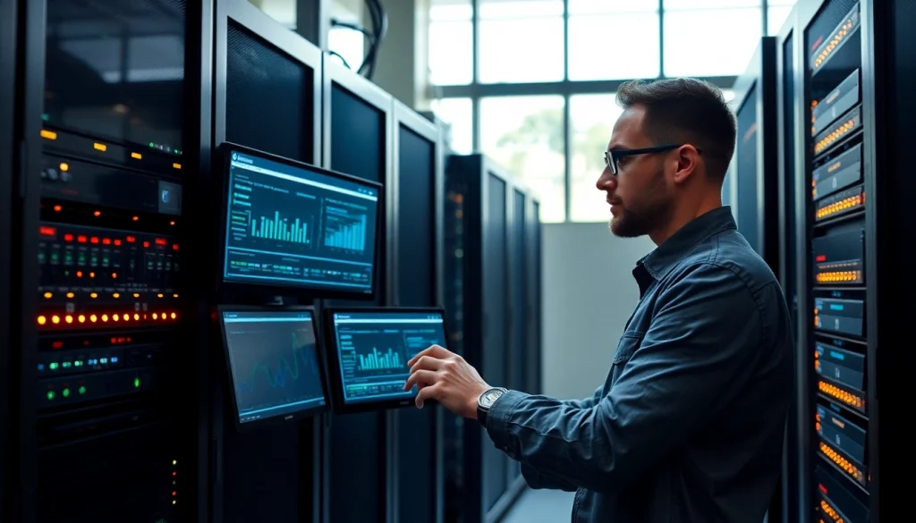 Manage server management effectively in a high-tech data center with focused IT technician.