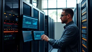 Manage server management effectively in a high-tech data center with focused IT technician.