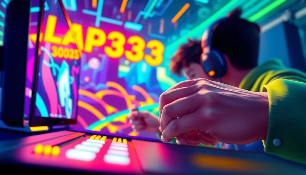 Main visual dari lapak303 game menampilkan pemain yang terfokus pada game yang mendebarkan.