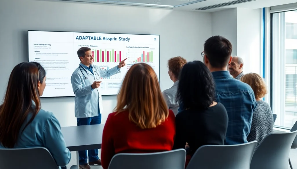 Engaging session on the ADAPTABLE Aspirin Study showcasing healthcare professionals with patients at a conference.