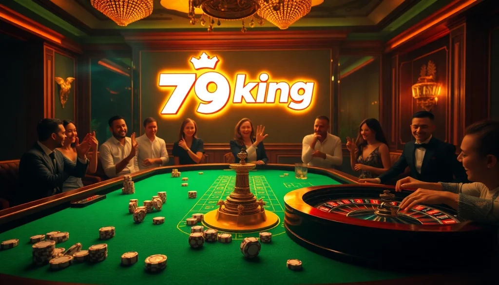 The 79king app illuminates a thrilling casino scene with eager players at the roulette table.