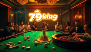The 79king app illuminates a thrilling casino scene with eager players at the roulette table.