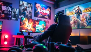 Mengakses bolahiu login game dengan fokus dan energik di lingkungan gaming yang cerah.