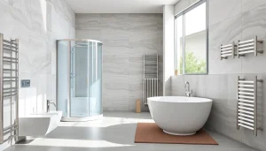 Sonni sanitär Produkte stilvoll im modernen Badezimmer arrangiert