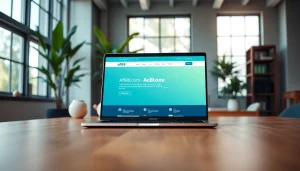 Showcase the homepage of af88.com on a sleek laptop in a modern office setting.