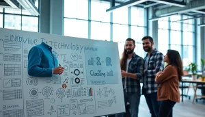 Team collaborating on innovative Technology projects in a modern workspace.