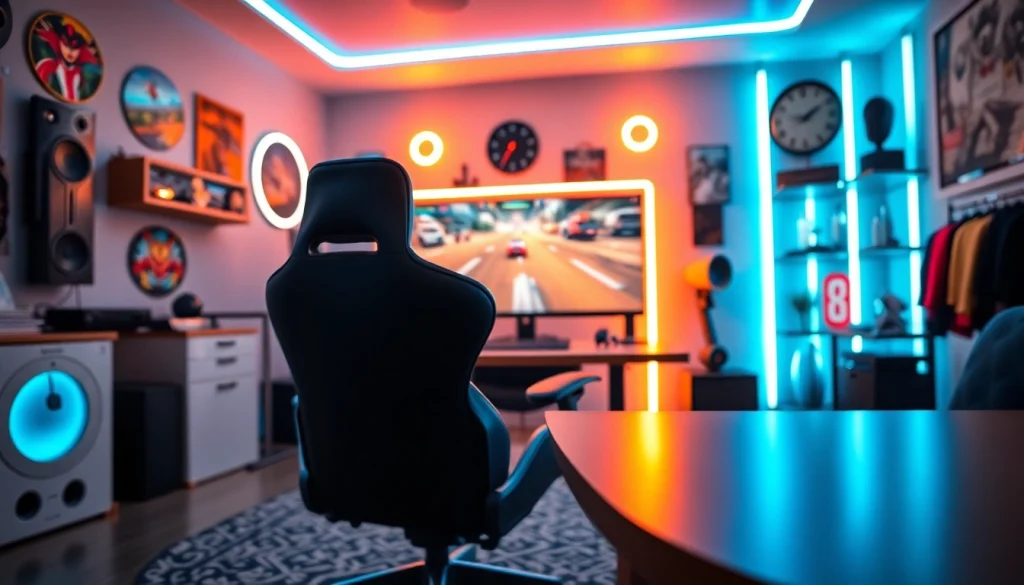 Engaging gaming setup featuring https://rusia777.com with vibrant LED lights and high-resolution game display.