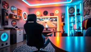 Engaging gaming setup featuring https://rusia777.com with vibrant LED lights and high-resolution game display.