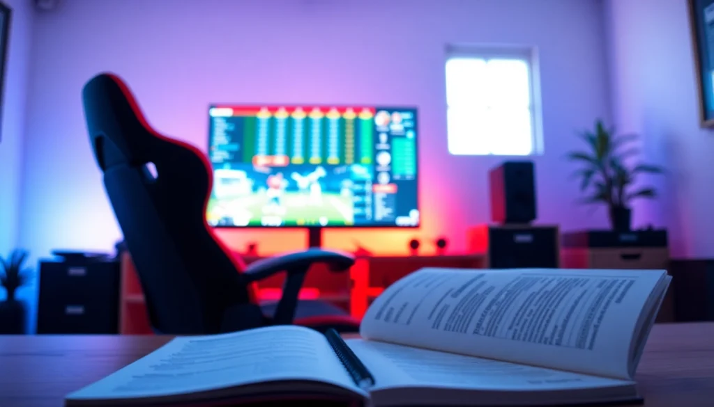 Menampilkan diantogel dengan desktop gaming modern dan strategi taruhan di notebook.