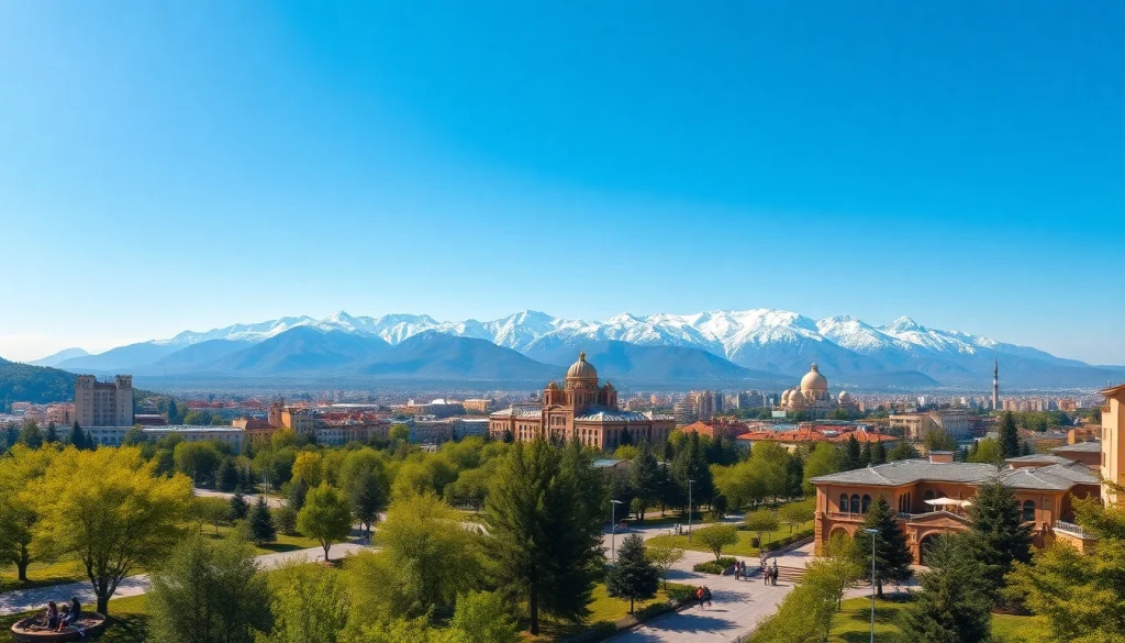 Experience the captivating scenery of https://albmaftoh.com, showcasing Almaty's vibrant cityscape against stunning mountains.