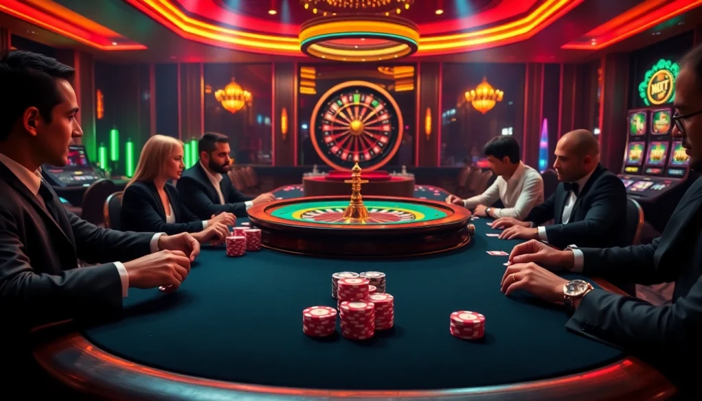 Engage in high-stakes action at hi88.photo casino with vibrant poker chips and a roulette wheel.